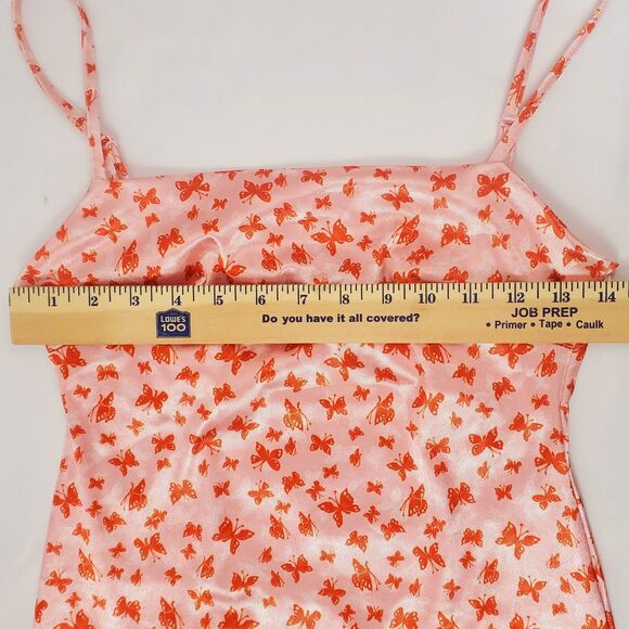Urban Outfitters Dress S Pink Butterfly Print Spaghetti Strap Satin Mini Small - Picture 4 of 8